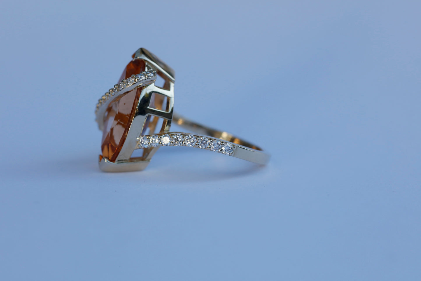 14K Yellow Gold Custom Ladies’ Diamond and Honey Topaz Ring